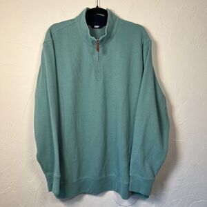 Lands’ End Teal Quarter Zip Mens Pullover Sweatshirt Size XXL Preppy Dadcore